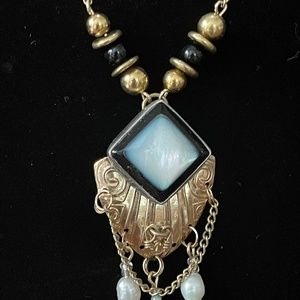 Necklace Recreated from a Single Tabra Earring. Gorgeous Onyx Layered Cabochon